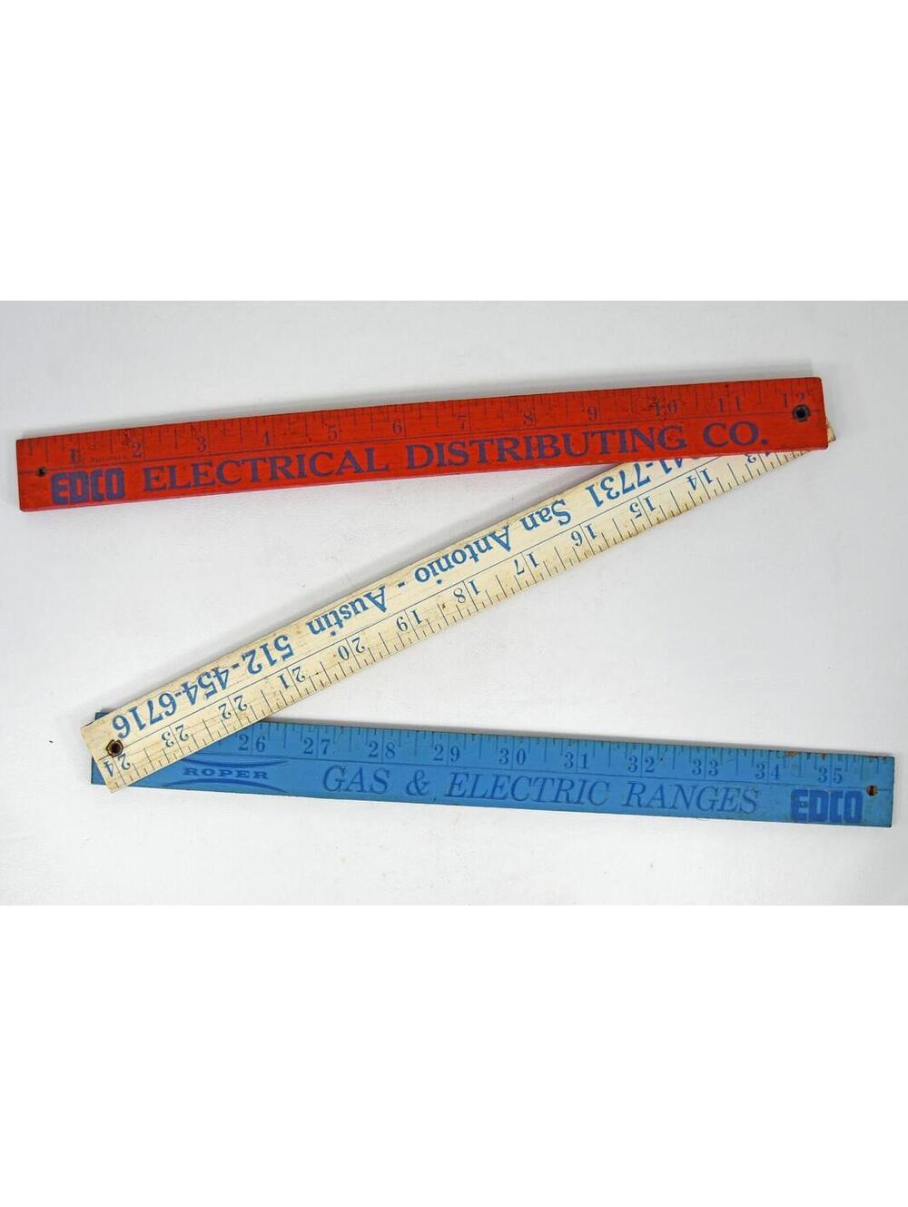 EDCO Roper Austin Texas Folding Advertising Yardstick 1970s Red White Blue